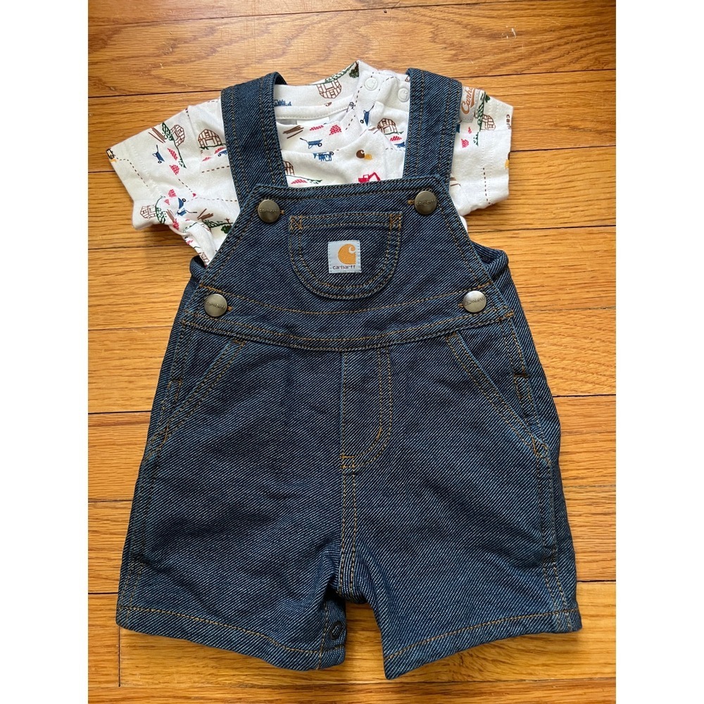Carhartt‎ Infant Overalls One Piece Farming Short Sleeve Baby Sz 3 MO